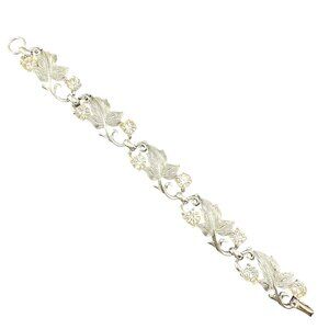 Coro Silver Tone‎ Floral Leaf Bracelet With Rhinestone Accents Vintage Jewelry 7